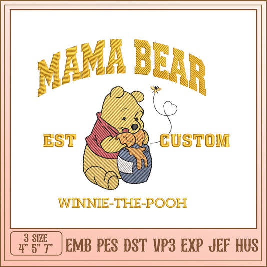 Mama Bear Winnie the Pooh Embroidery Design