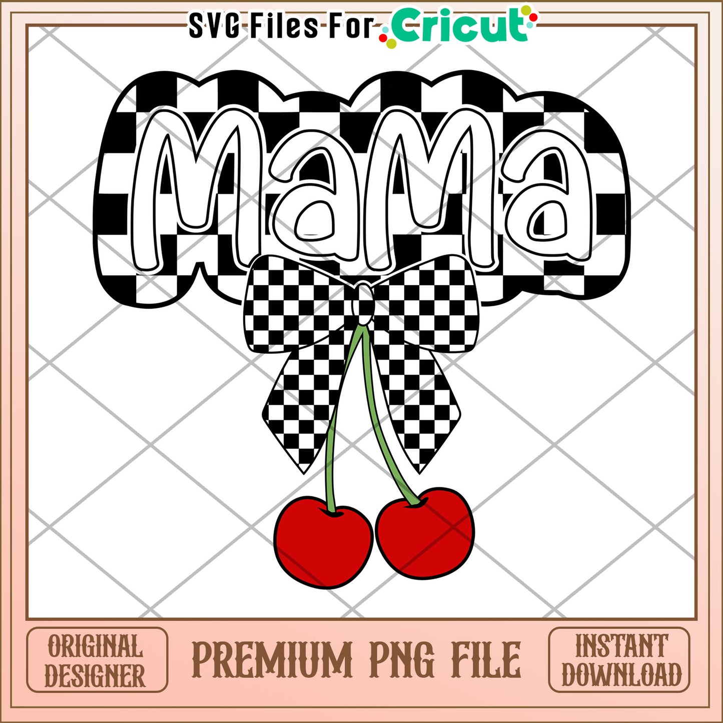 Mama Cherries Checkered Bow PNG