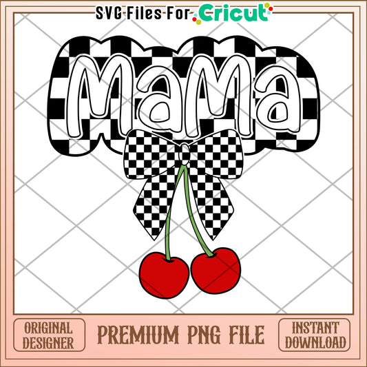 Mama Cherries Checkered Bow PNG