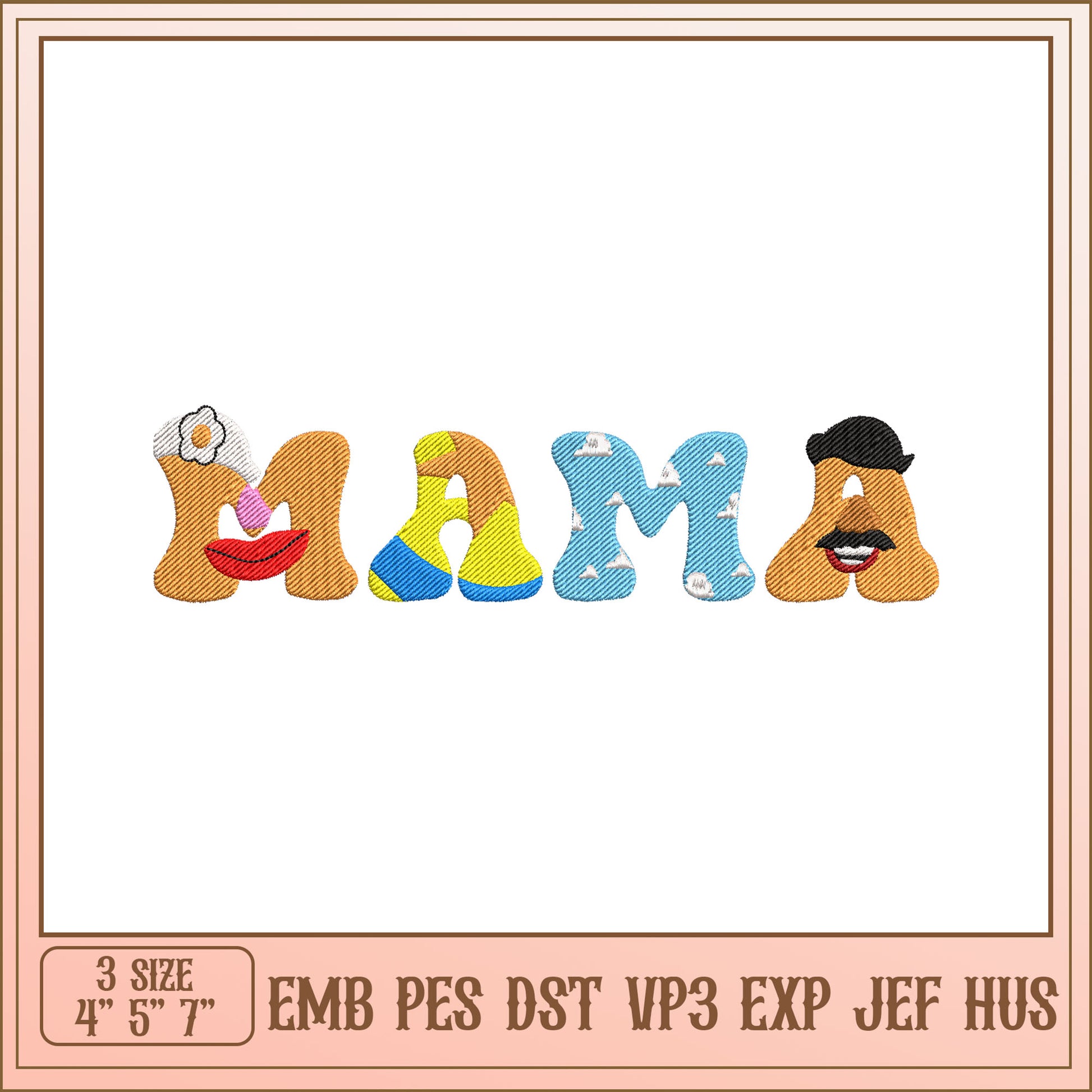 Mama Embroidery Design 4x7 inch