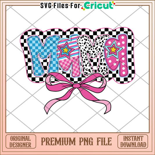 Mama PNG Design Colorful Checkered Bow