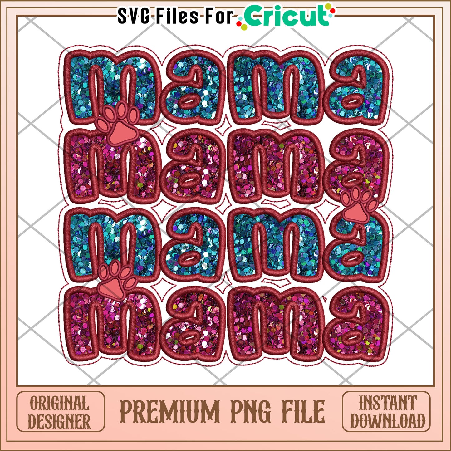 Mama Paw Print Glitter PNG Design