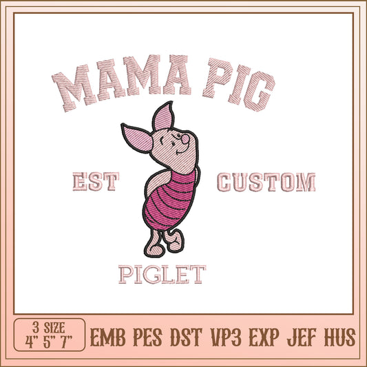 Mama Pig Piglet Embroidery Design