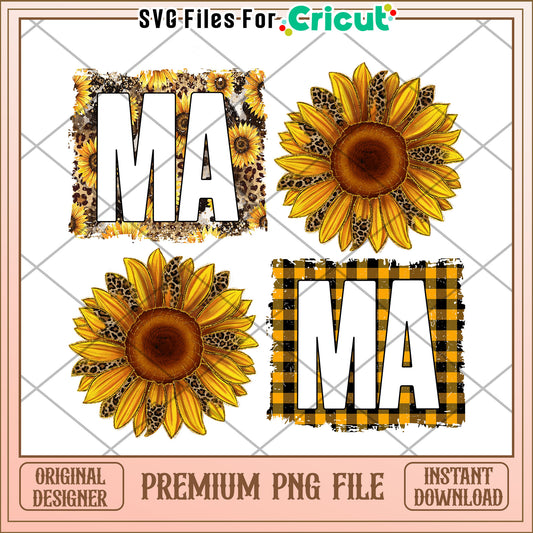 Mama Sunflower Leopard Buffalo Plaid PNG