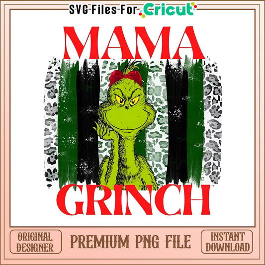 Mama Grinch smiling png, mama grinch red bow png, mama grinch red typography png