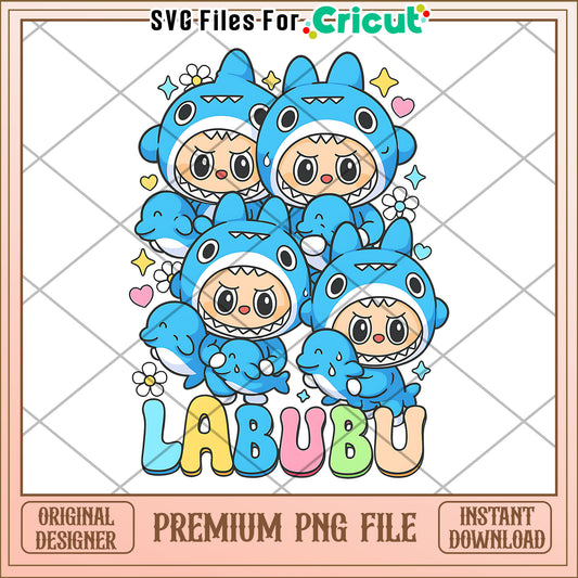 Many cute sharks png, labubu doll png, popmart labubu png