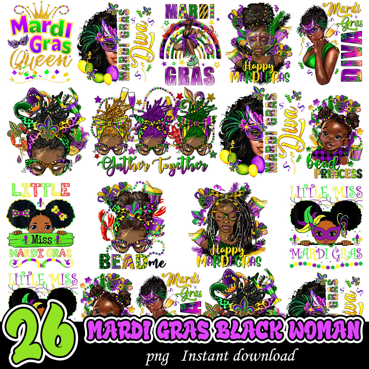 Mardi Gras Black Woman Bundle, Mardi Gras festival bundle