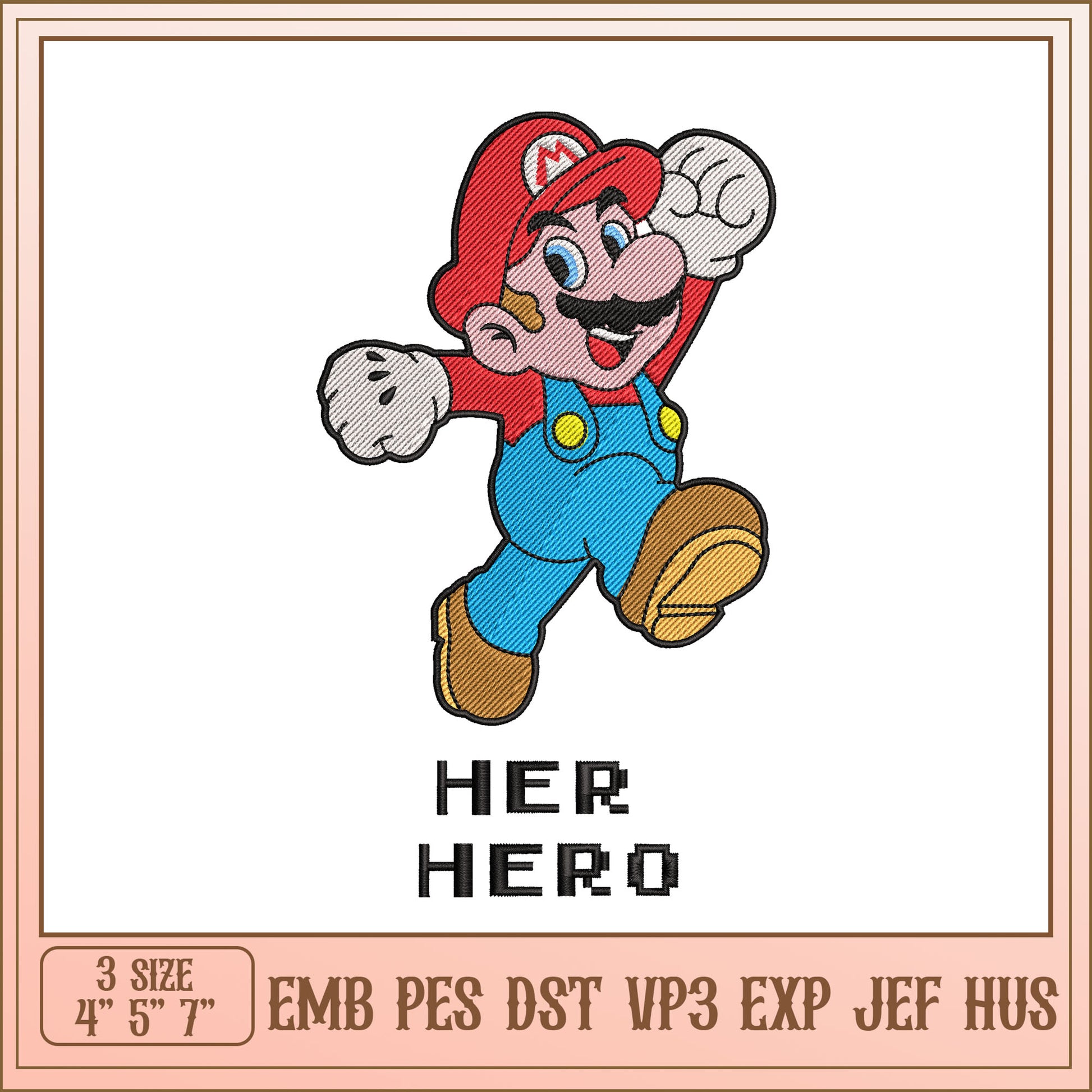 Mario Embroidery Design Her Hero