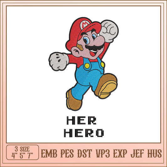Mario Embroidery Design Her Hero