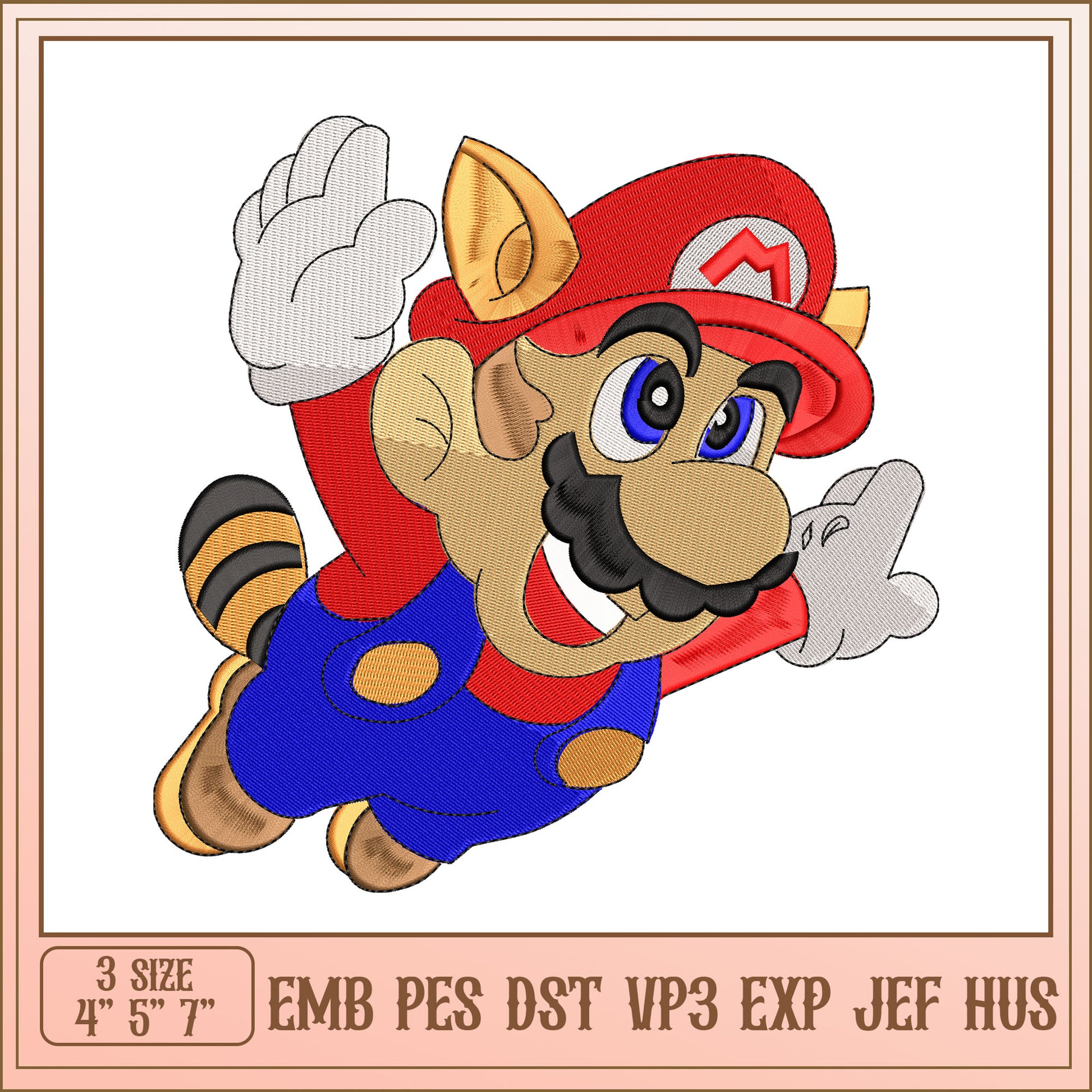 Mario Raccoon Embroidery Design