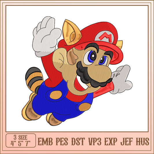 Mario Raccoon Embroidery Design