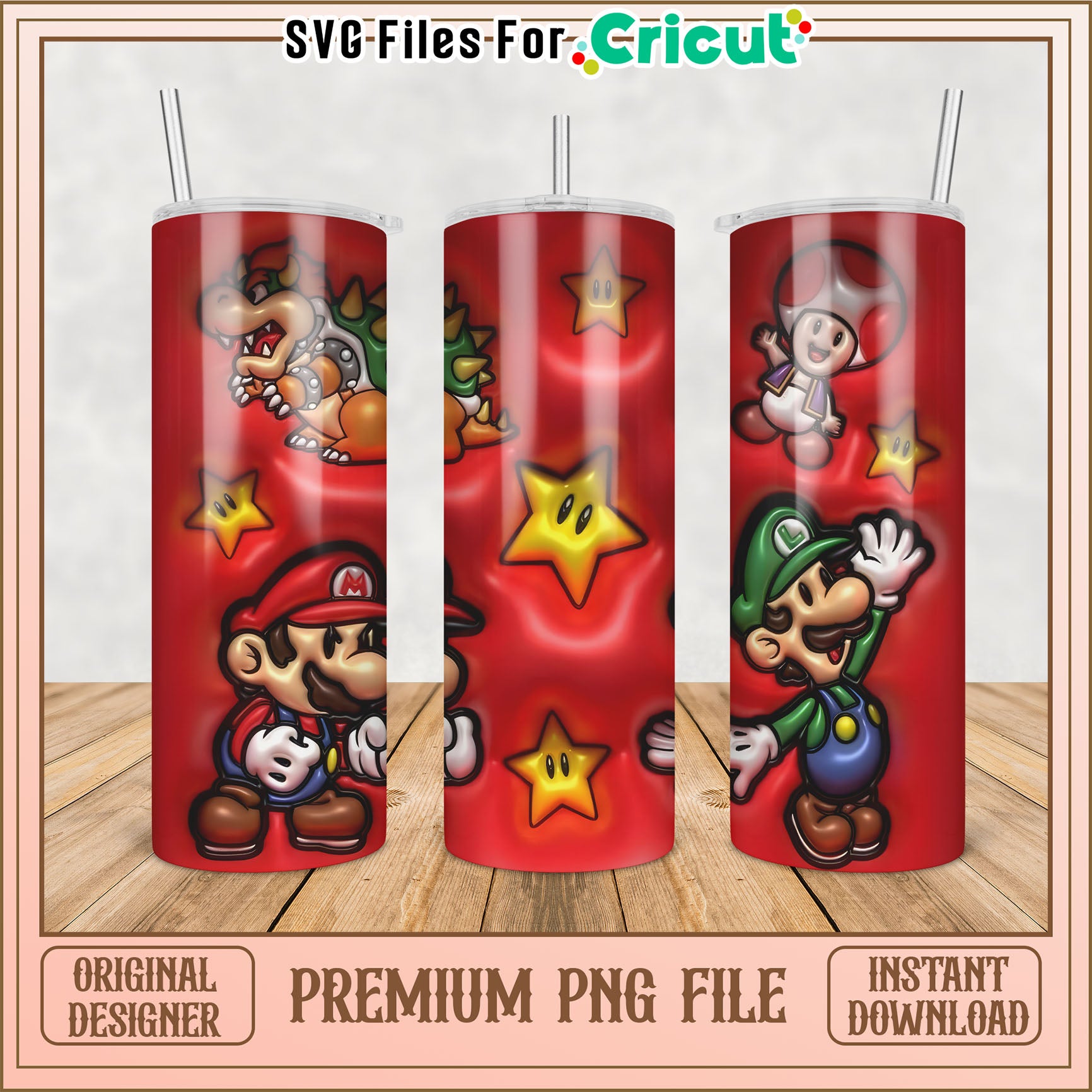 Mario Tumbler PNG Sublimation Design