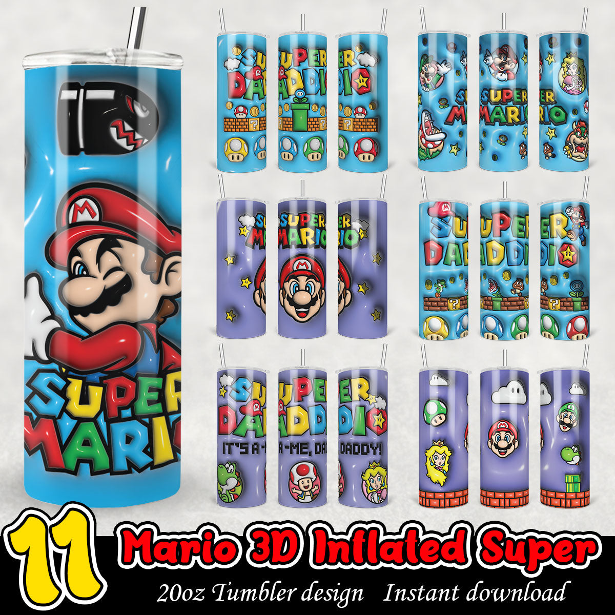 Super Mario 3D Inflated Cartoon Tumbler Bundle, Super Mario tumbler bundle