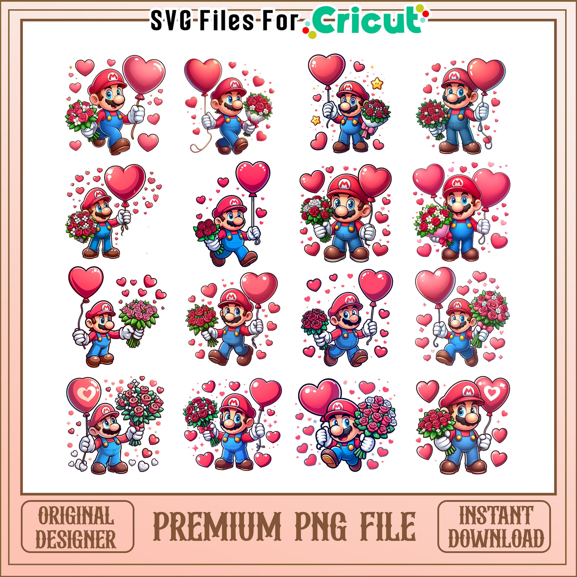 Super mario heart balloon valentine bundle png, super mario valentine​​​ png