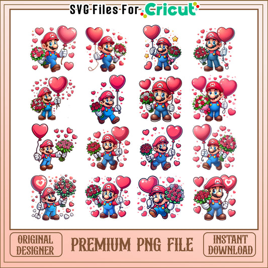 Super mario heart balloon valentine bundle png, super mario valentine​​​ png