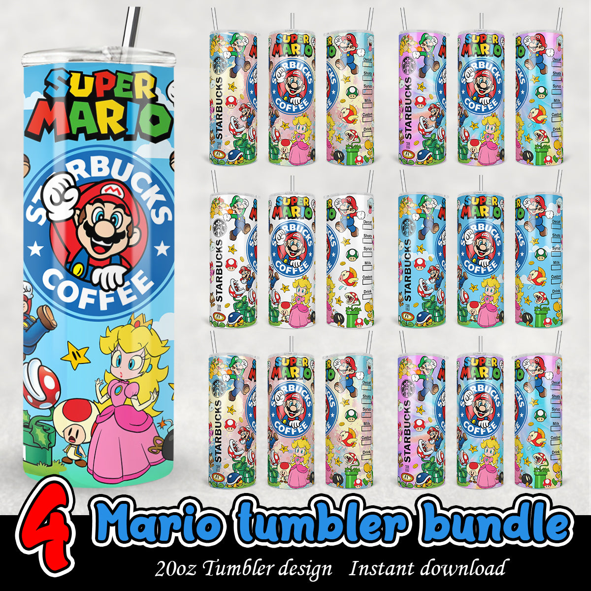 Mario Starbucks Tumbler Bundle, Super Mario 20oz tumbler bundle