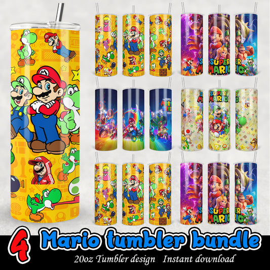 Mario Tumbler Wrap bundle, Super Mario cute 20oz tumbler bundle png