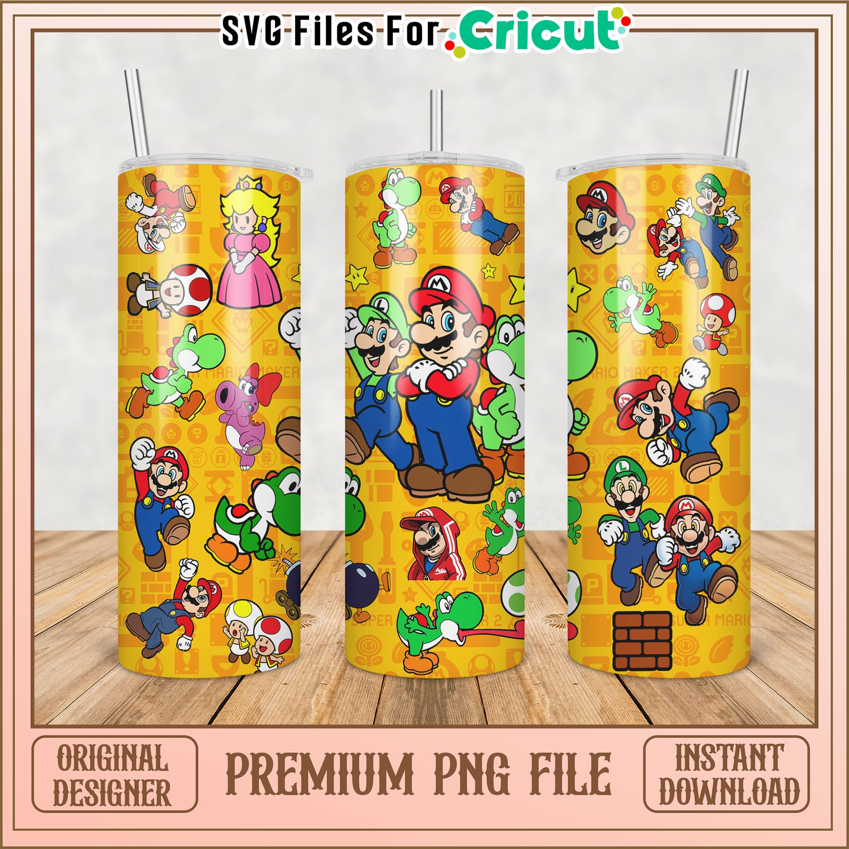 Mario and Friends Tumbler Design PNG for Cricut Projects Download
