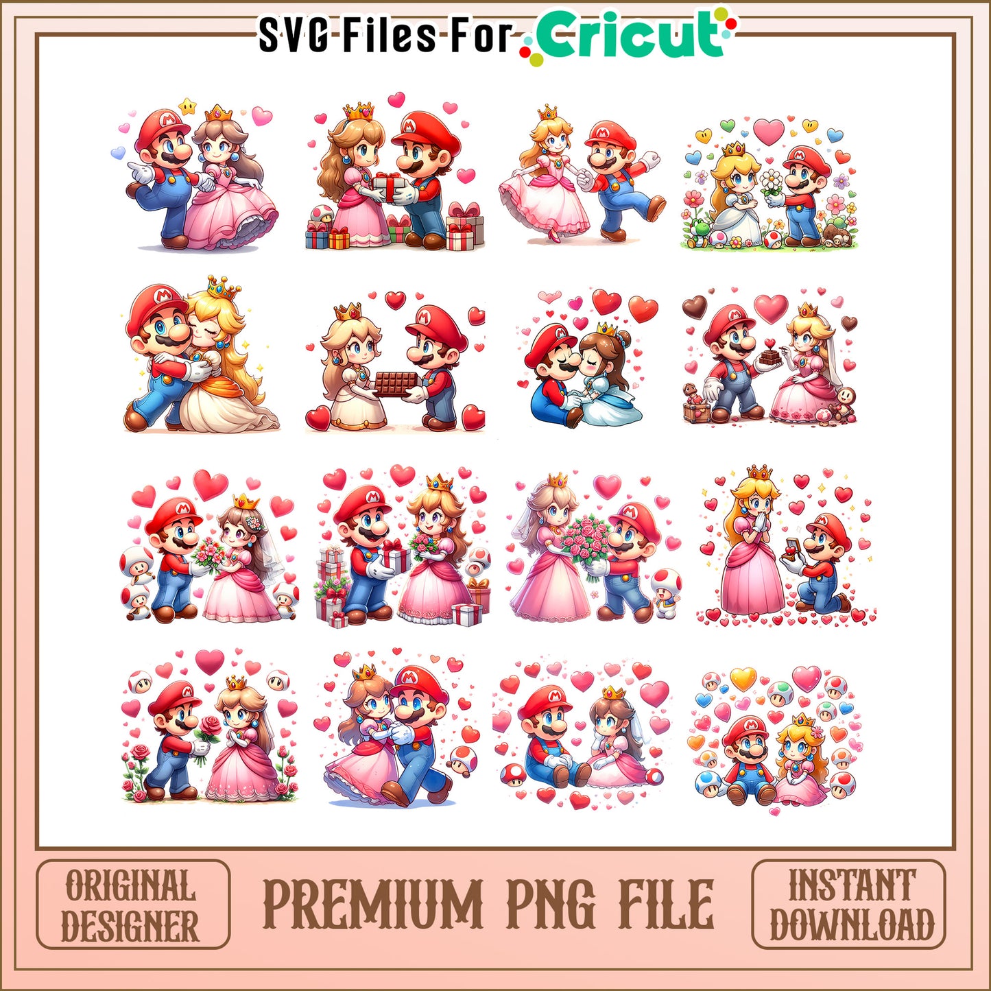 Mario and princess peach valentine bundle png, princess peach and mario​ png