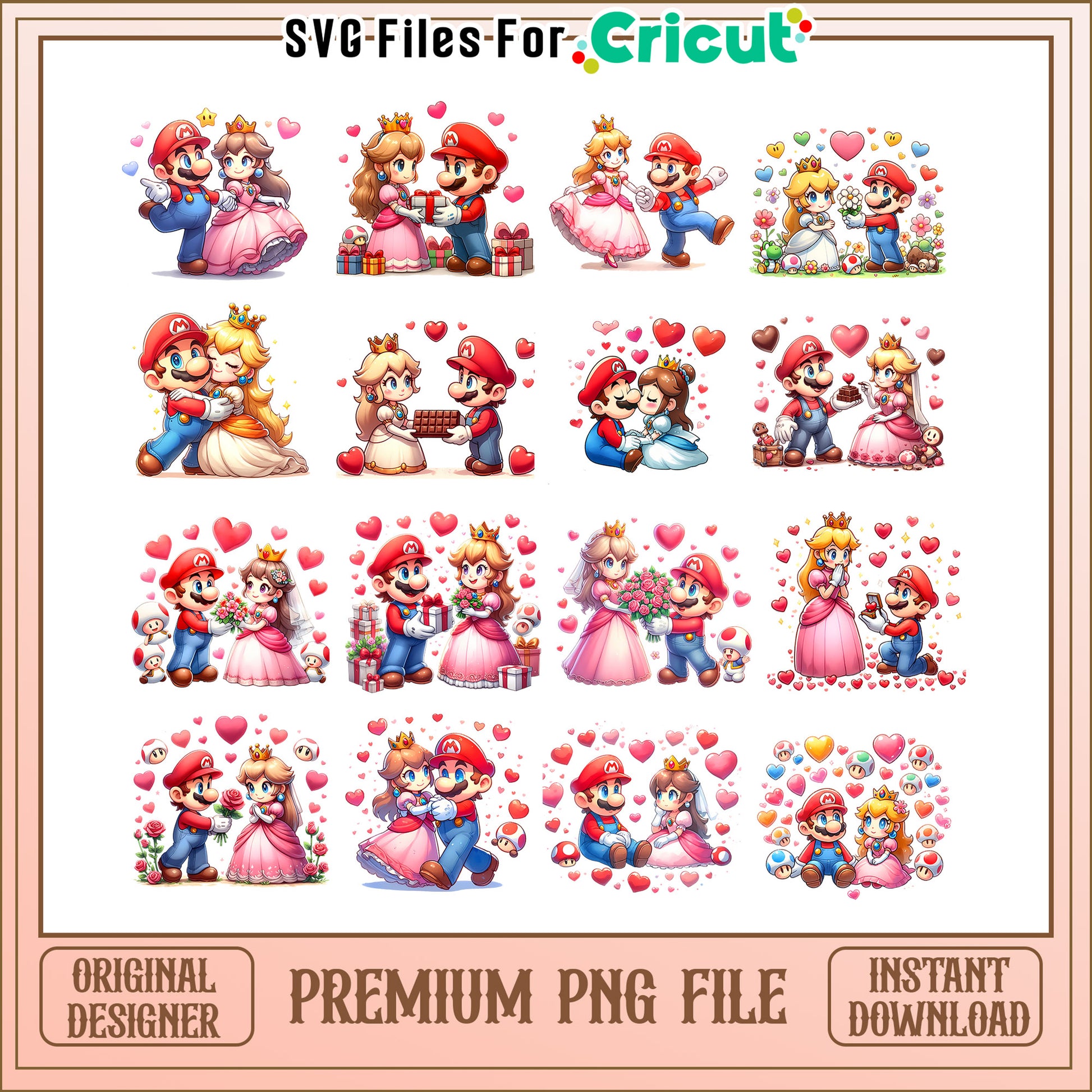 Mario and princess peach valentine bundle png, princess peach and mario​ png