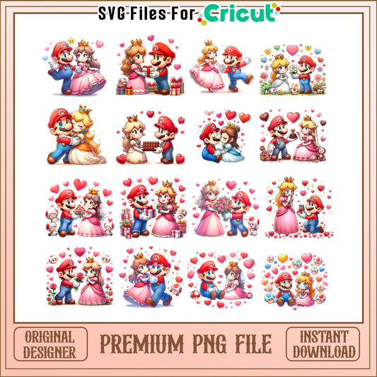 Mario and princess peach valentine bundle png, princess peach and mario​ png