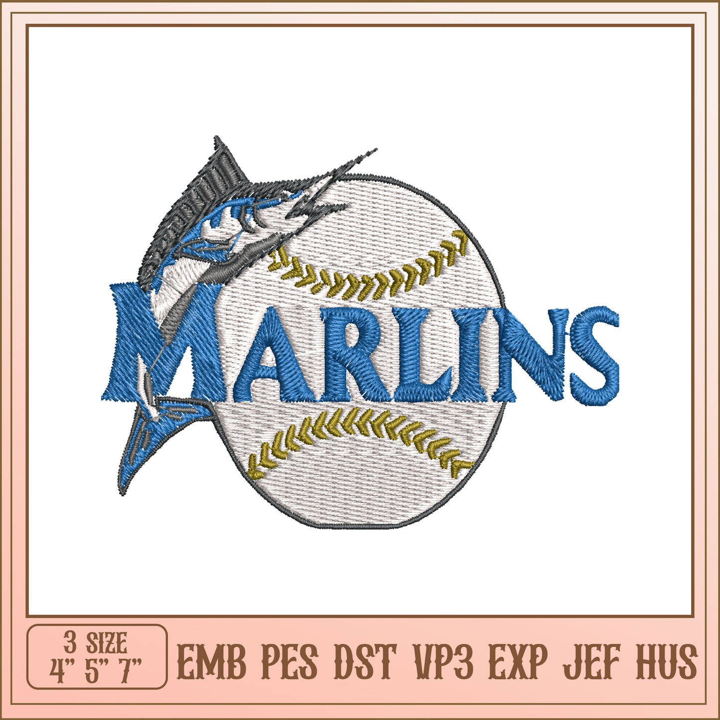 Marlins Baseball Embroidery Design