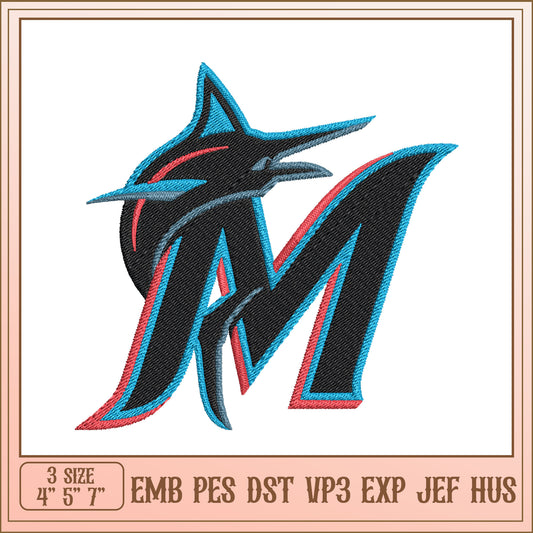 Marlins Embroidery Design 3 Sizes