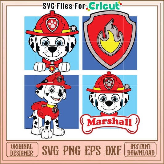 Marshall dog illustration svg, paw patrol characters svg, cute dogs svg