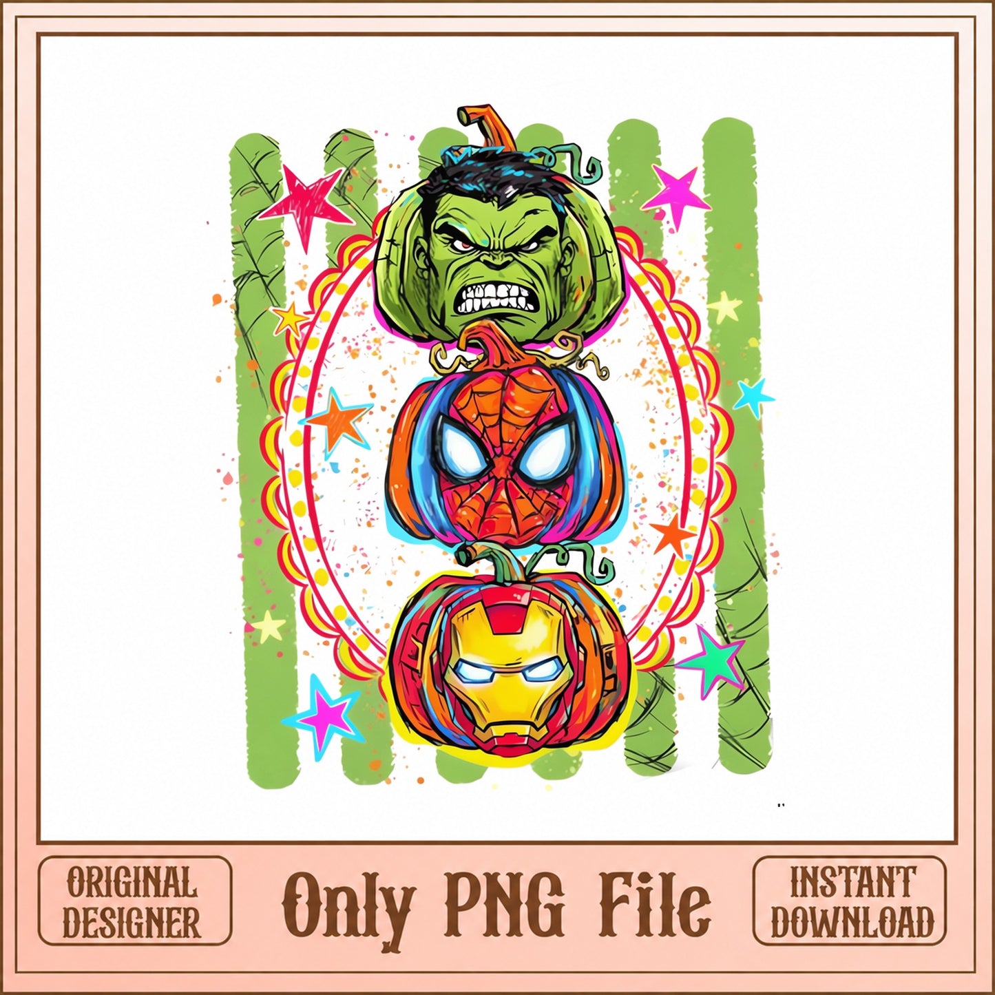 Marvel Superhero Pumpkin Stack PNG, Halloween PNG, Iron Man PNG