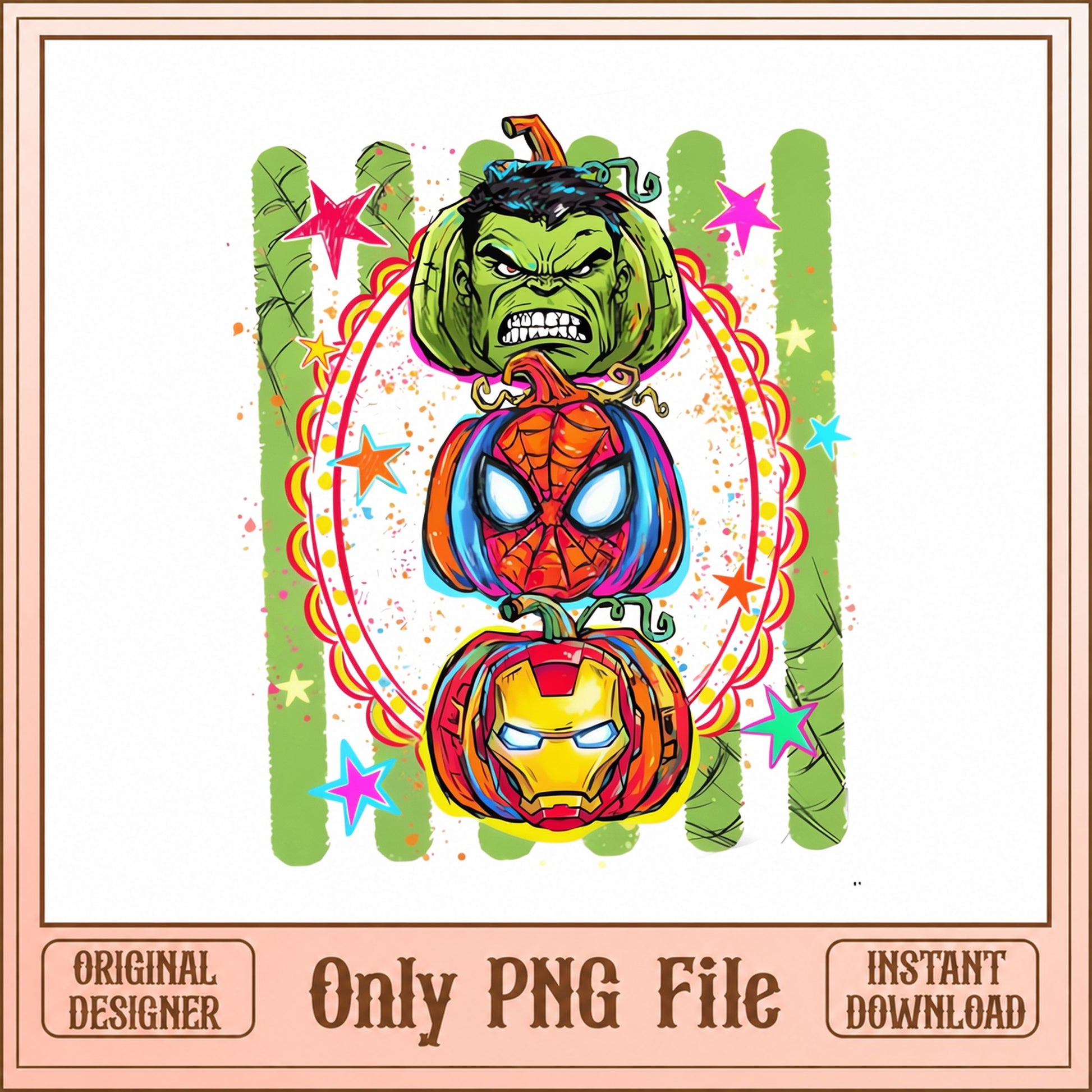 Marvel Superhero Pumpkin Stack PNG, Halloween PNG, Iron Man PNG