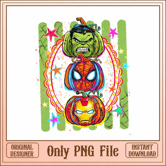Marvel Superhero Pumpkin Stack PNG, Halloween PNG, Iron Man PNG
