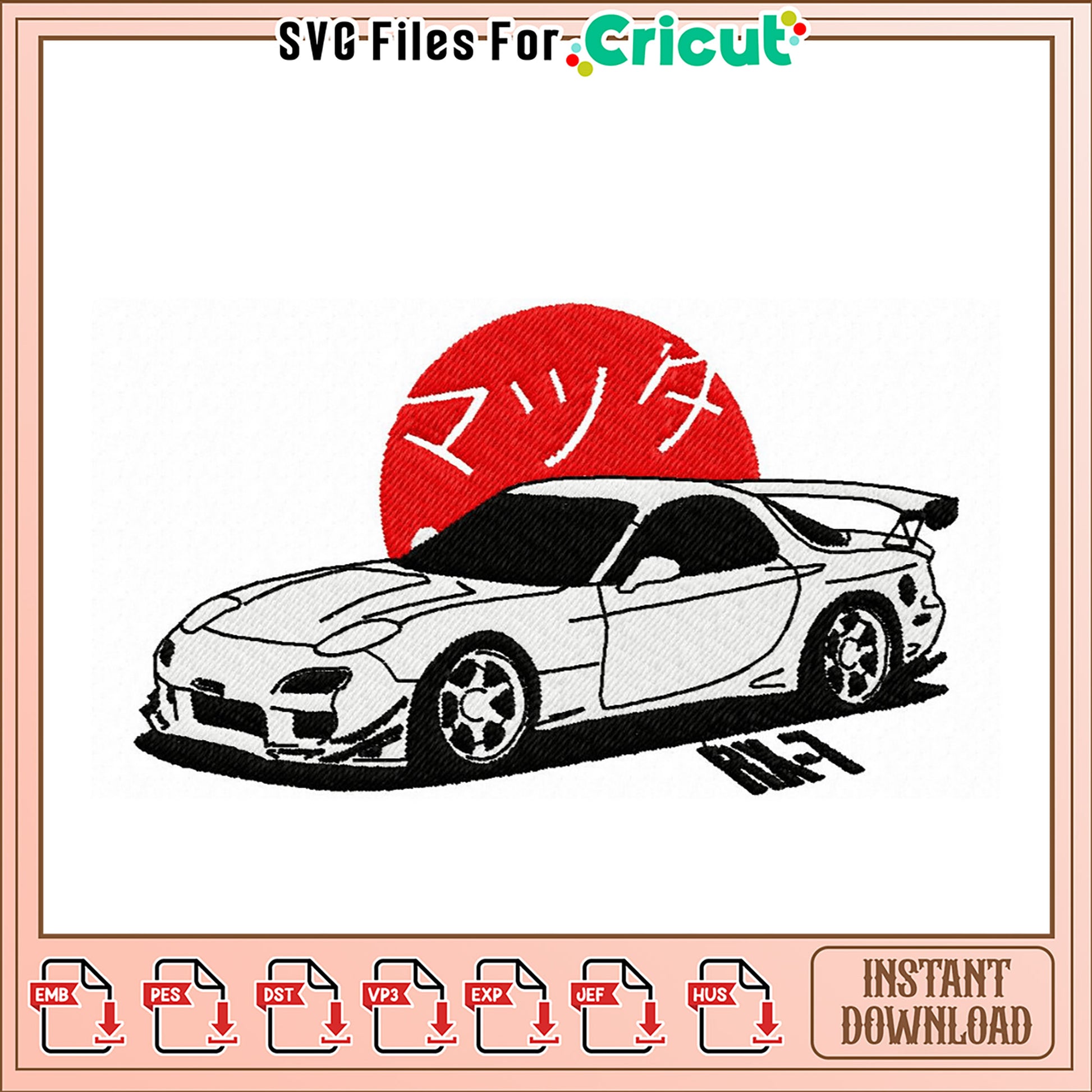 Mazda RX7 Embroidery Design Instant Download