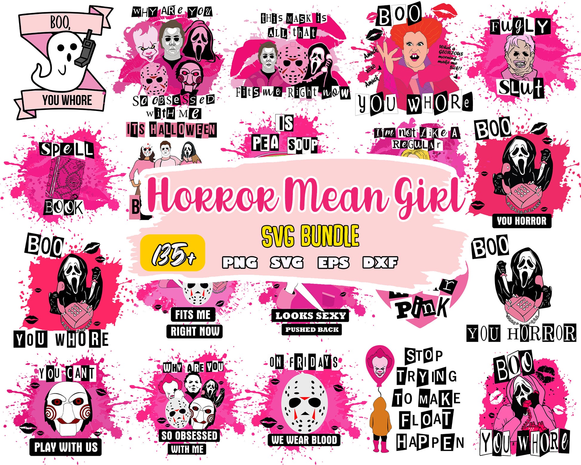 Boo your horror pink bundle svg, horror movie character​ svg