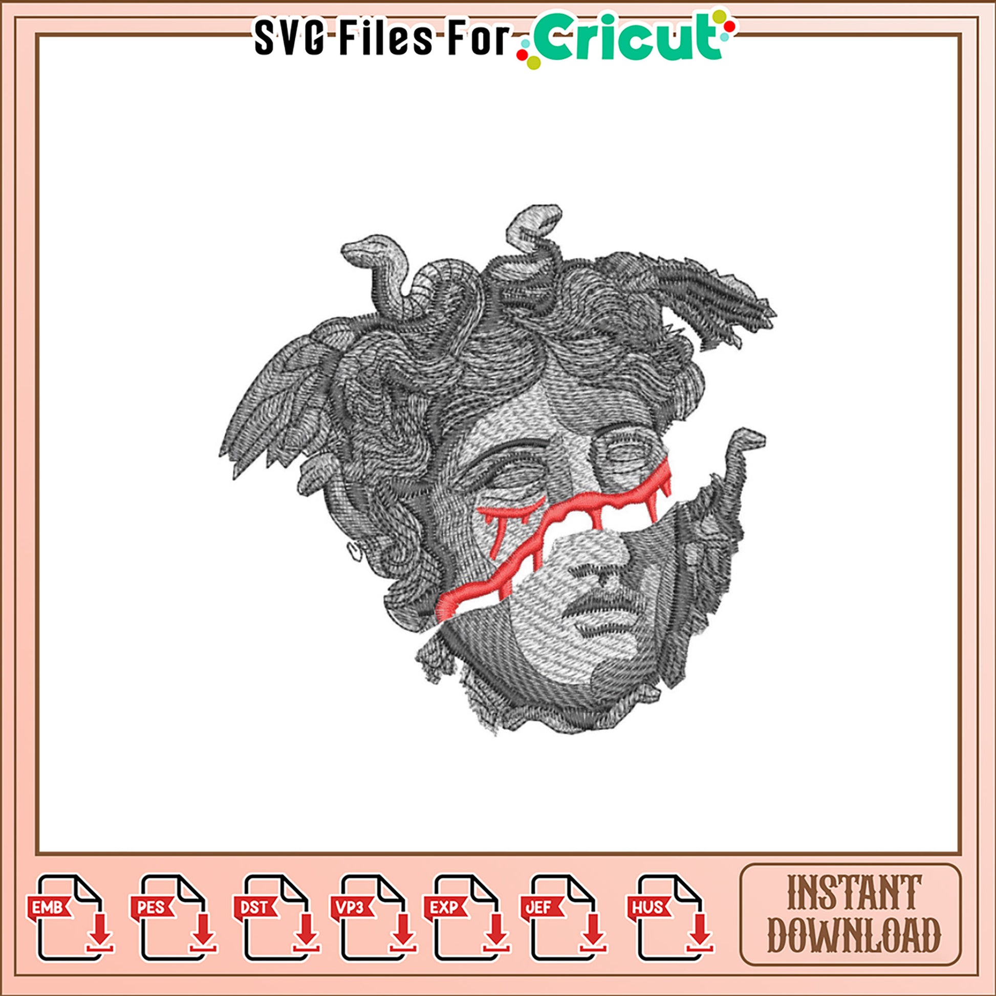 Medusa Embroidery Design Instant Download