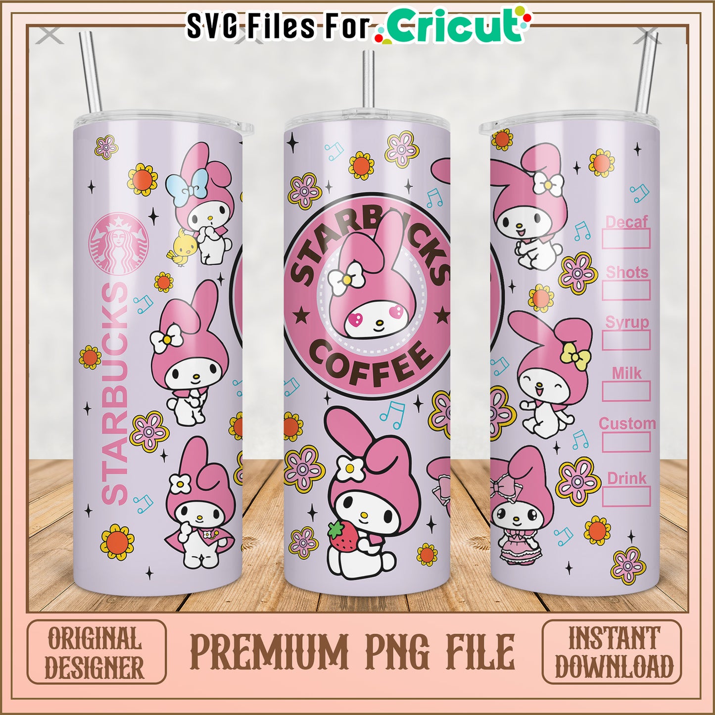 Melody starbucks coffee tumbler png, cute cartoon png, hello kitty​ png