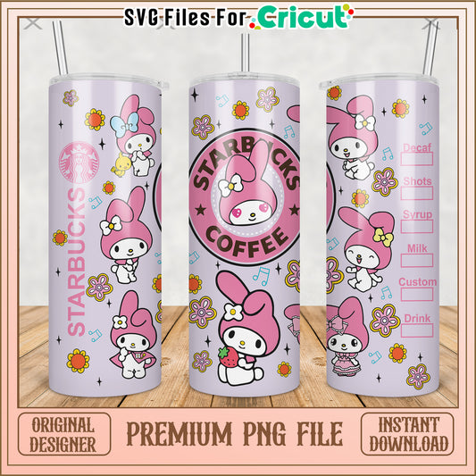 Melody starbucks coffee tumbler png, cute cartoon png, hello kitty​ png