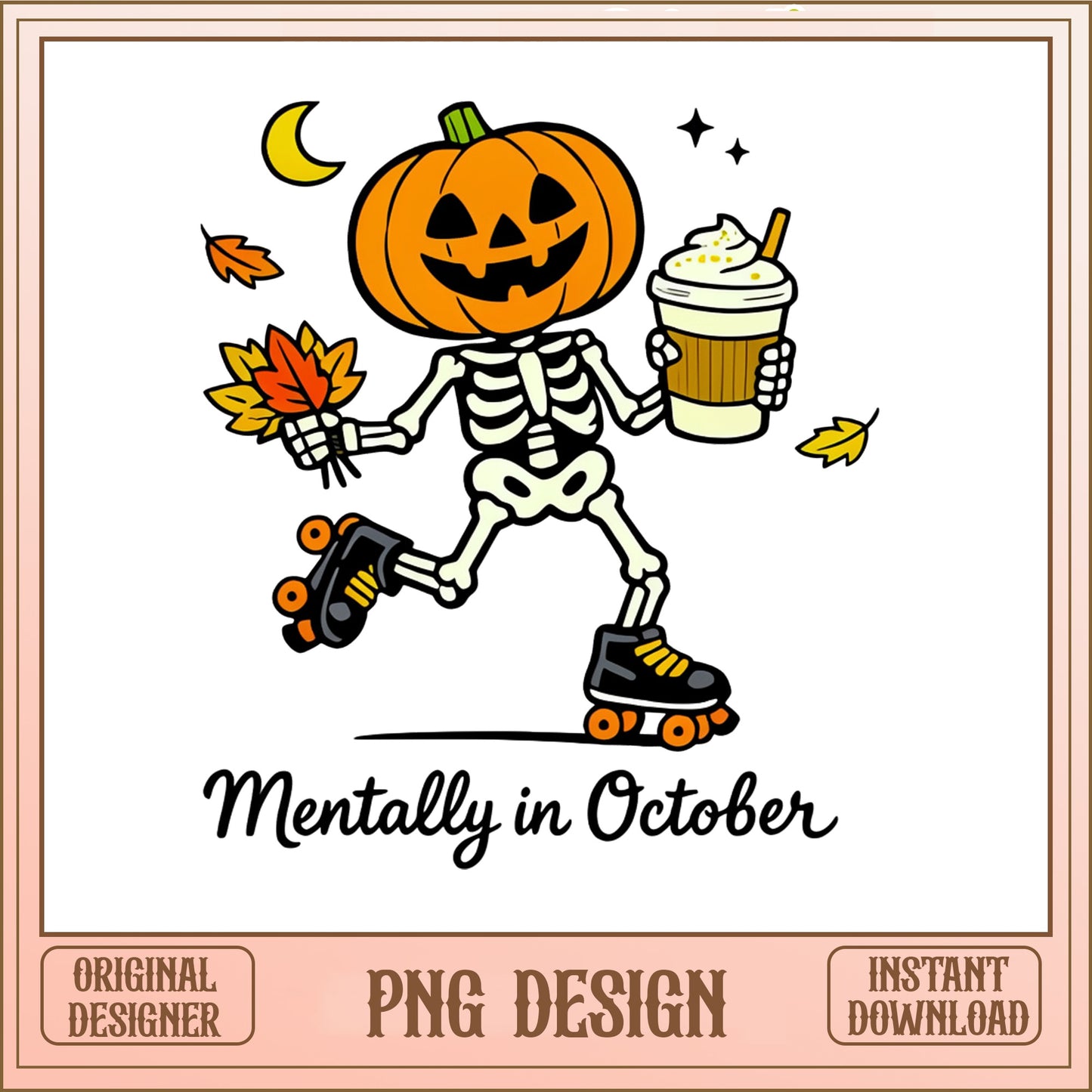 Mentally In October PNG, Halloween Skeleton Pumpkin, Fall PNG