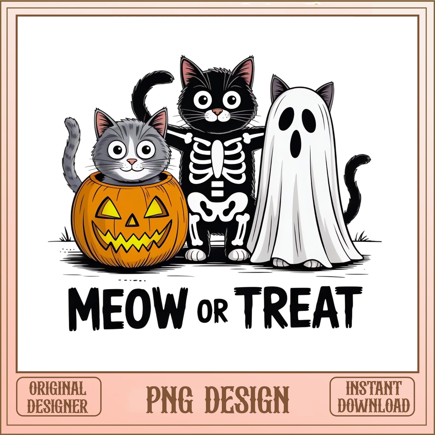 Meow Or Treat Halloween Cat PNG, Funny Cat Halloween PNG, Ghost Cat PNG