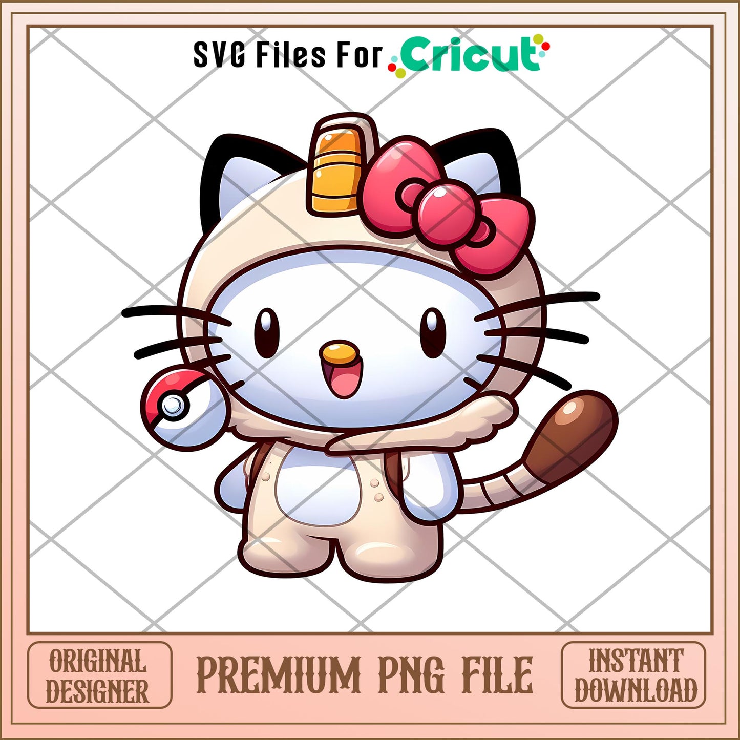 Meowth Pokemon Hello Kitty png, pokemon png, digital download