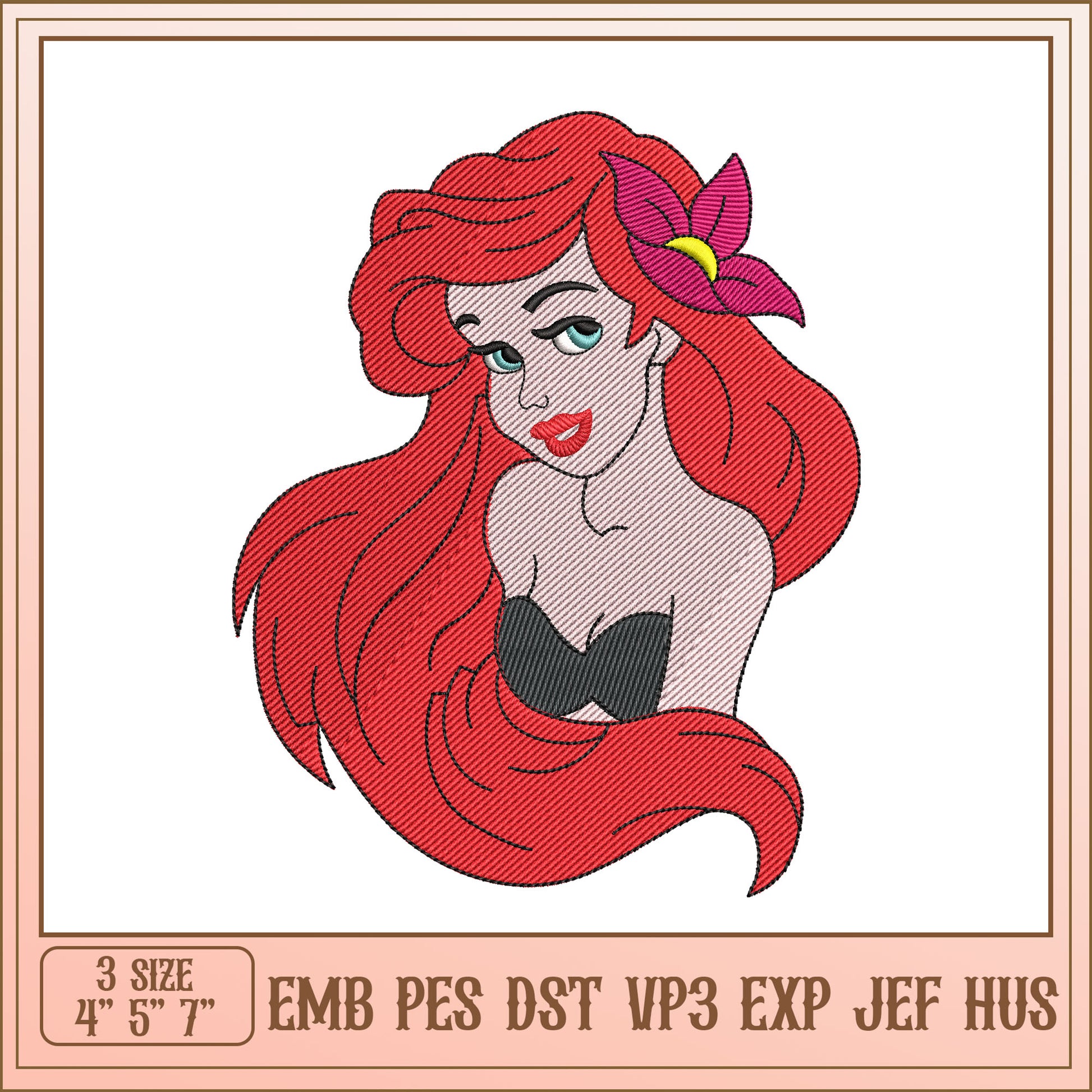 Mermaid Embroidery Design 3 Sizes