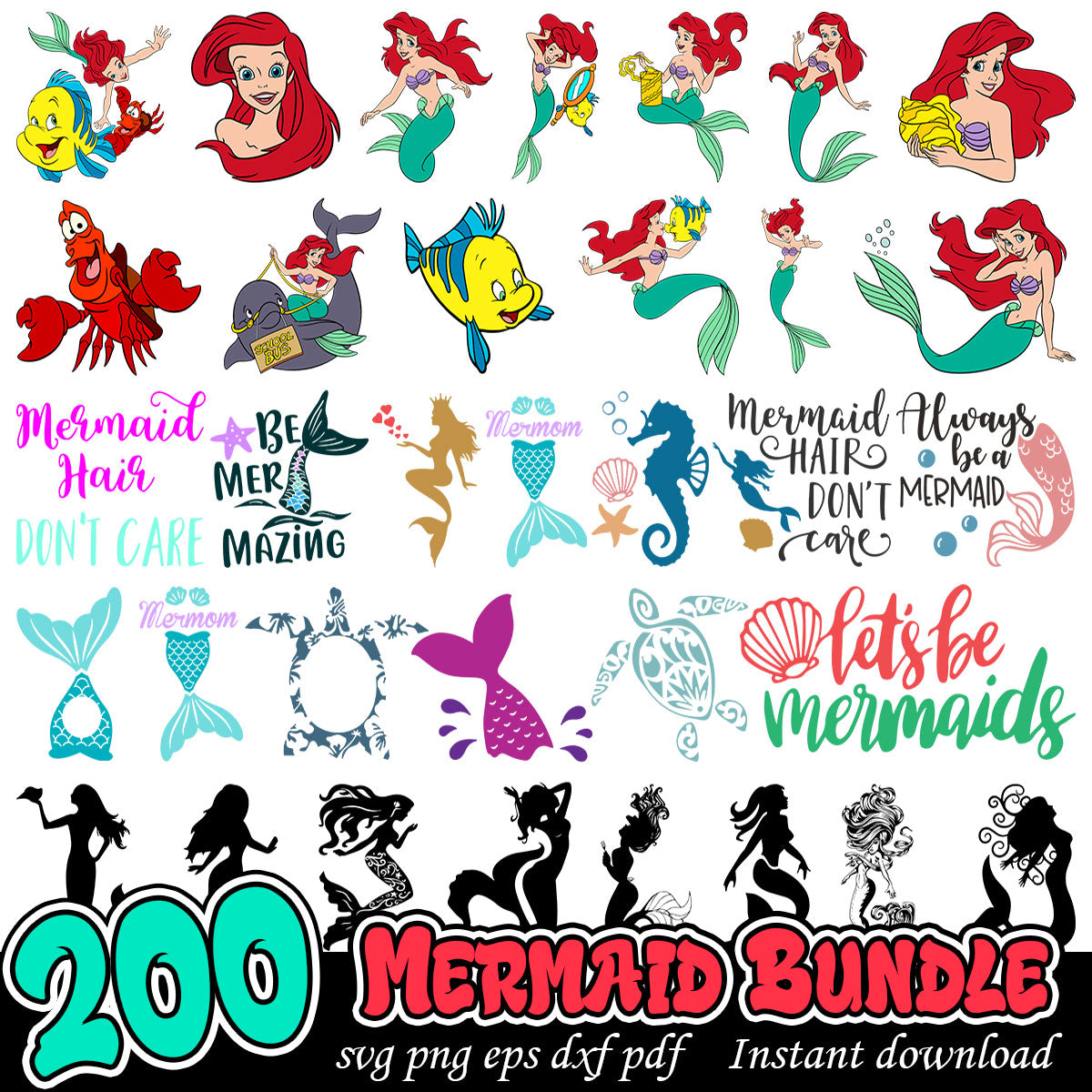 Disney Mermaid Svg Bundle, Disney Little Mermaid characters bundle