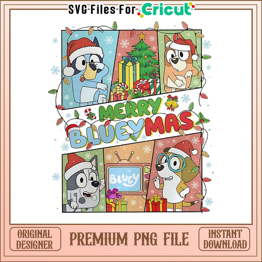 Merry Bluey Mas PNG File for Cricut, Instant Download for Crafts