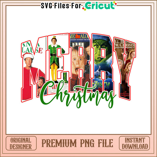 Merry Christmas Movie Collage Design, Premium PNG for Cricut