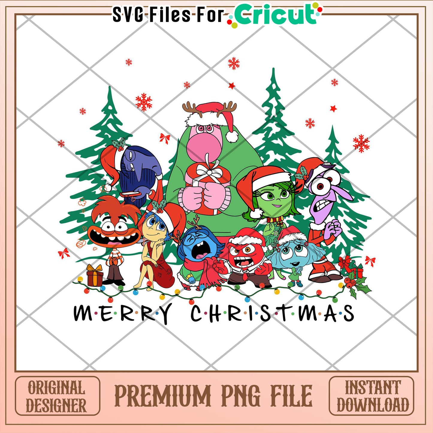 Merry Christmas PNG File for Cricut with Fun Cartoon Characters