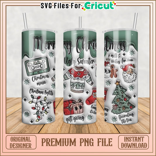 Merry Christmas Tumbler Design PNG for Cricut Crafting Download