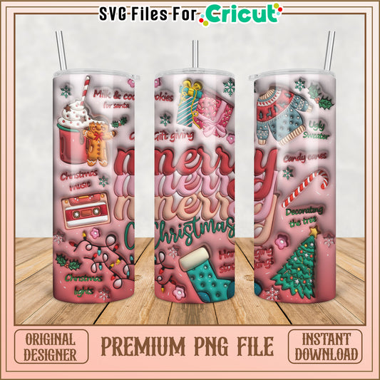 Merry Christmas Tumbler Design PNG for Cricut Projects Downloadable
