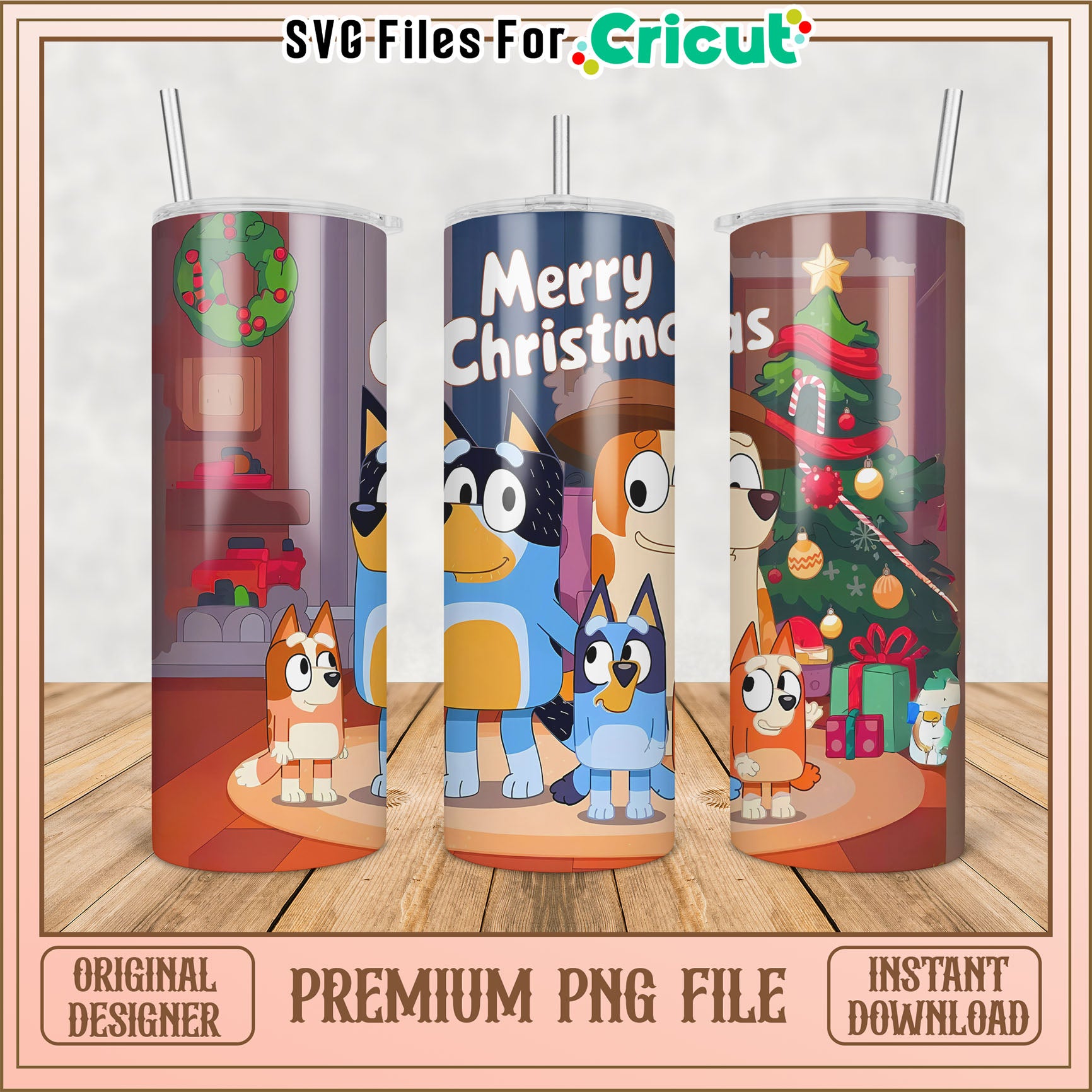 Merry Christmas Tumbler PNG Design for Cricut Instant Download