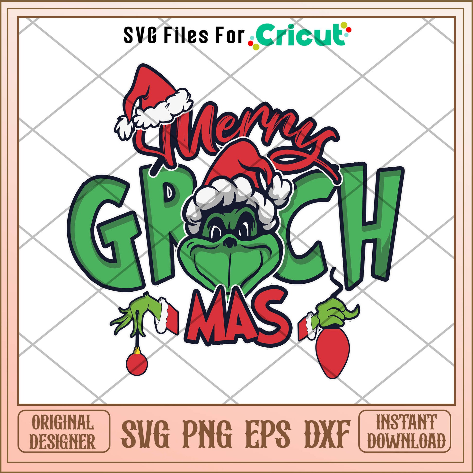 Merry Grinchmas 2023 Funny Christmas Family SVG grinch holding an ornament​ svg