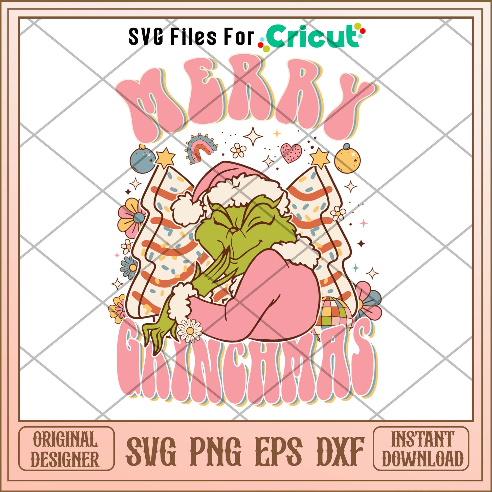 Merry Grinchmas Christmas Tree Cake SVG, pink grinch outfit​ svg