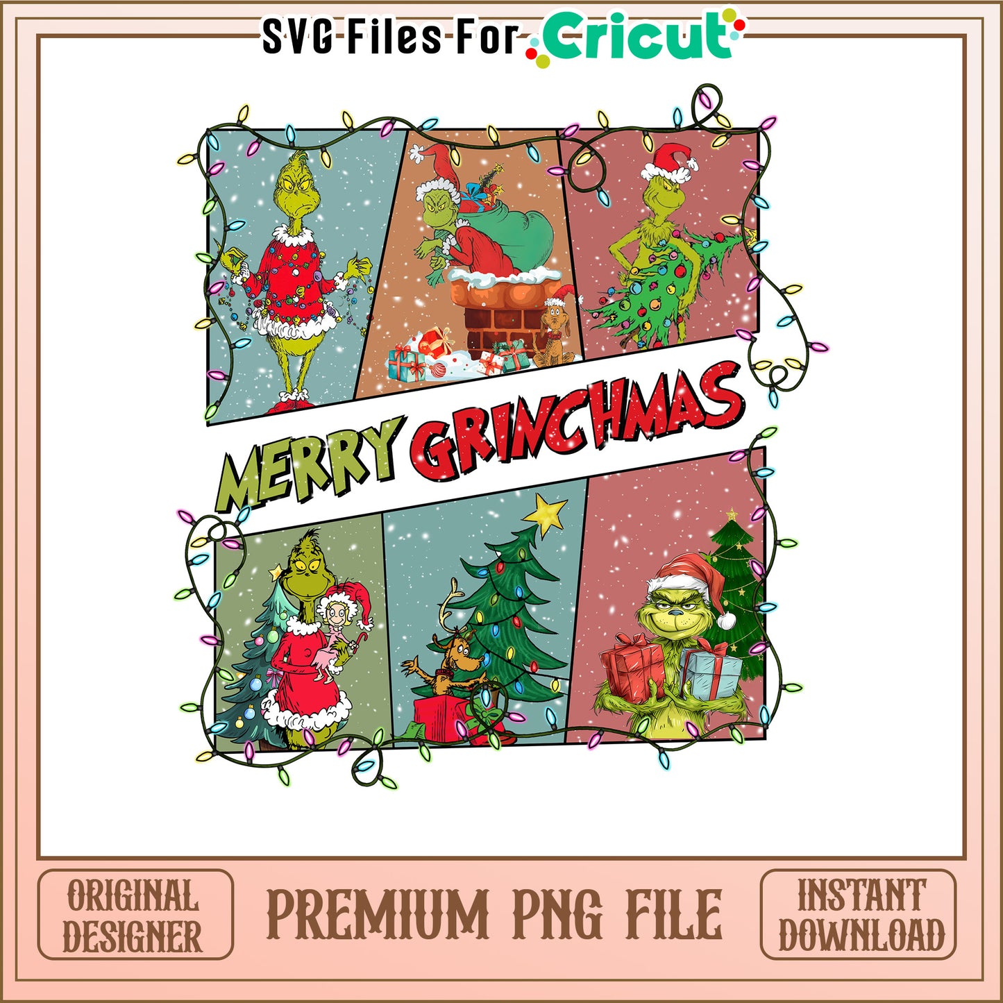 Merry Grinchmas PNG design for holiday crafts, perfect for Cricut